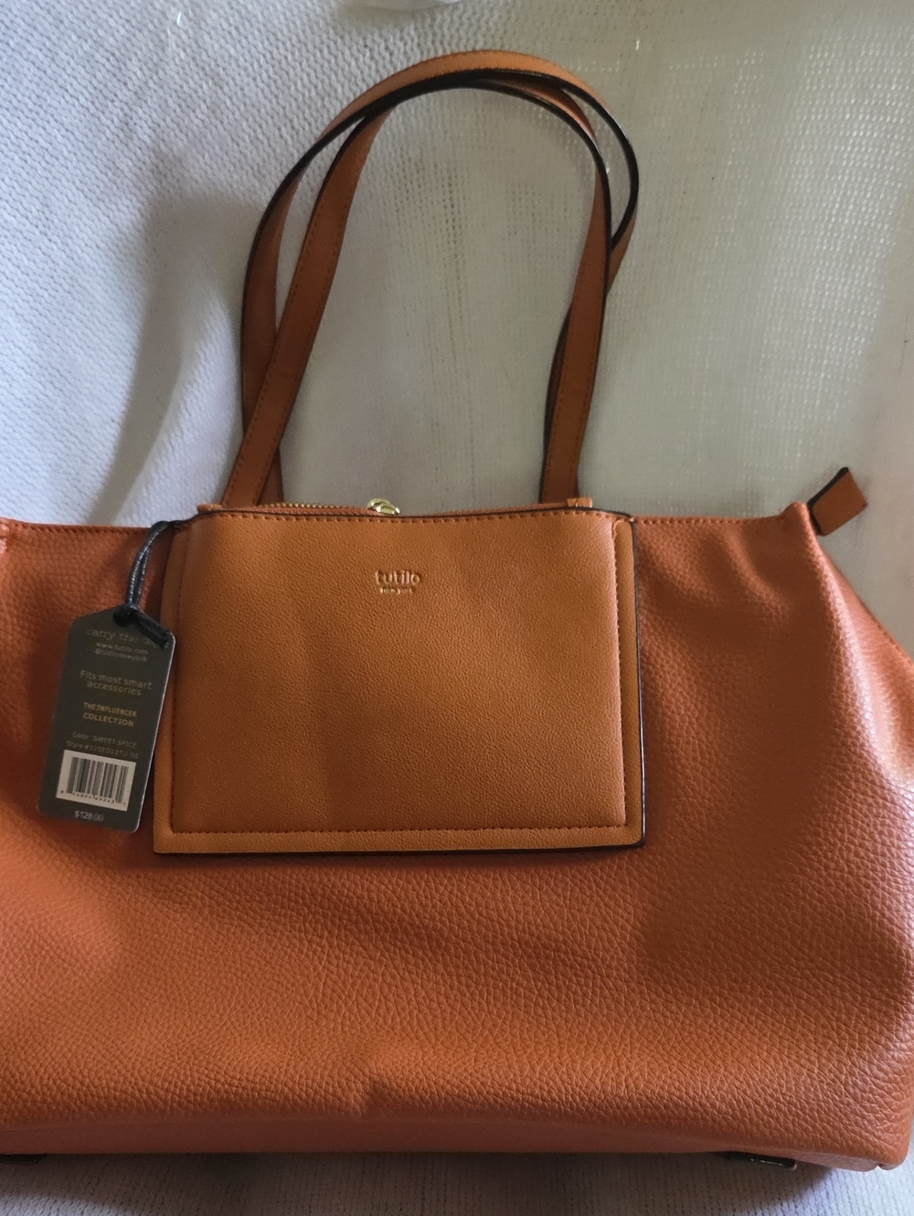 Tutilo Orange Pebbled Tote with Front Pocket